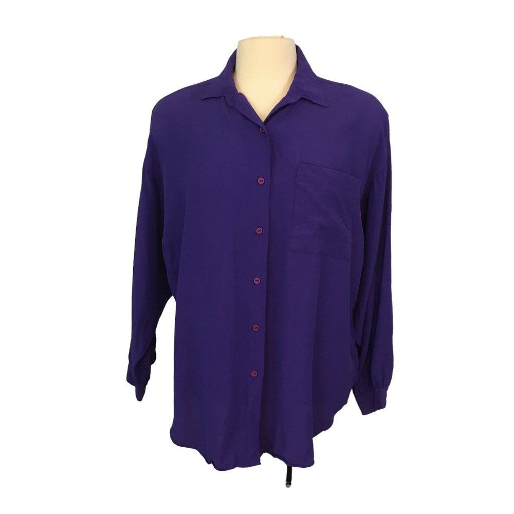 Willow Ridge Vintage Womens Purple Button Front Blouse, Top, Large